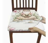 Fundas de asiento de gnomo para sillas, diseño de flores, roca, primavera, verde, elastano, lavable, decoración para comedor, hotel, inauguración de la casa, 4 piezas
