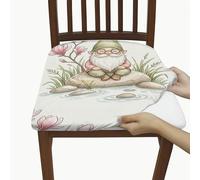 Fundas de asiento de gnomo para sillas, diseño de flores, roca, primavera, verde, elastano, lavable, elástico, transpirable, decoración para comedor, hotel, inauguración de la casa, 2 unidades