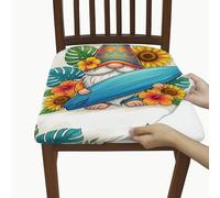 Fundas de asiento de gnomo para sillas, diseño de girasol, hojas tropicales, amarillo, elastano, lavable, extraíble, decoración para cocina, oficina, conferencia, 2 unidades