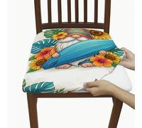 Fundas de asiento de gnomo para sillas, diseño de girasol, hojas tropicales, verano, amarillo, elastano, detalles lavables, suaves, elásticas, decoración para comedor, hotel, inauguración de la casa