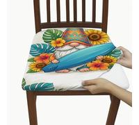 Fundas de asiento de gnomo para sillas, diseño de girasol, hojas tropicales, verano, amarillo, elastano, lavable, elástico, transpirable, decoración para cocina, oficina, conferencia, 6 unidades