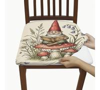 Fundas de asiento de gnomo para sillas, diseño de hongo rústico, crisantemo, verano, rojo, elastano, detalles lavables, suaves, elásticas, decoración para comedor, cocina, banquete, 6 unidades