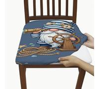 Fundas de asiento de gnomo para sillas, náutica, juguetón, telescopio, barco, volante, verano, azul, elastano, lavable, elástica, transpirable, decoración para cocina, restaurante, oficina, fiesta, 2