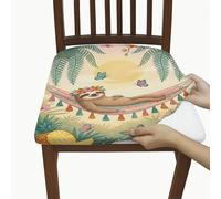 Fundas de asiento de perezoso para sillas, mariposas tropicales juguetonas hojas de palma, verano, amarillo, elastano, lavable, extraíble, decoración para comedor, cocina, banquete, 6 piezas