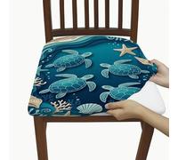 Fundas de asiento de tortuga para sillas, Ocean Coastal Coral Shell Verano Verde y Elastano, Funda de asiento extraíble para decoración de cocina, oficina, conferencias, 6 piezas