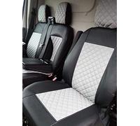 Fundas de asiento delanteras 2+1 diseñadas para adaptarse a FORD TRANSIT CUSTOM después de 2015 pequeña cabina gris centro Eco cuero LHD