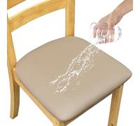 Fundas de asiento elásticas de cuero con lazos elásticos, impermeables, de piel sintética, fundas de cojín extraíbles y lavables para el hogar, la cocina (caqui, 4 piezas)