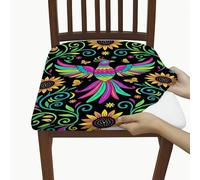 Fundas de asiento para sillas, diseño de pájaros, bohemio, vibrante, girasol, mariposa, primavera, negro, elastano, lavable, extraíble, decoración para cocina, oficina, conferencia, 2 unidades