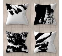 Fundas de Cojín 35 x 35 cm, Fundas Cojines Exterior Impermeable, Juego de 4 Funda Cojin de Lino, Cuadrado Funda Almohada, Fundas de Cojines Grandes, Cushion Covers para Jardin - Negro Blanco A78