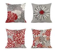 Fundas de Cojín 35x35 cm Juego de 4 Fundas cojines rojo Funda Cojin Exterior flor Cojines para Sofa de Lino Cojines Cama Decorativos para Sofá Salón Oficina Coche Exterior Decoración de Hogar Regalos