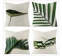 Fundas de Cojín 35x35cm Modernas Funda de Almohada de Lino Suave plantas tropicales verdes Patrón Funda de Almohada Cuadrado Juego de 4 Funda de Cojines Decorativa para Sofá,Cama Hogar,Coche,Exterior