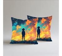 Fundas de Cojín 40x40cm, Juego de 2 Cundas para Cojines Decorativas de Terciopelo, Cojines de Sofá, Cushion Covers con Cremallera Oculta Sofá Exterior Nubes Blancas Cielo Estrellado S0A-543