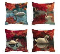 Fundas de Cojín 45 x 45 cm, Juego de 4 Cundas para Cojines Decorativas de Exterior Impermeable Lino, Cojines de Sofá, Cushion Covers con Cremallera Transpirable Suave, Dormitorio,Rojo Cisne F0P-156