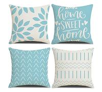 Fundas de cojín 45 x 45, juego de 4 fundas de cojín de funda de almohada cuadrada de Azul 18x18, 4 unidades para patio al aire libre, jardín, sala de estar, sofá, decoración de casa de campo