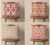 Fundas de Cojín 50x50cm Juego de 4 Geométrico Rojo Fundas de Cojines Lino Marrón Anaranjado Funda de Almohada Cuadrado Funda Cojin Sofa Decoración Moderna para Sofá Silla Cama Sala de Estar Dormitorio