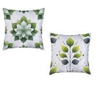 Fundas de Cojín 55x55cm Juego de 2 Verde Cojines Exterior Terciopelo Decorativos Cuadrado Funda Almohada Flor para Sofa de Impermeable Modernas para Cojines Decorativos para Sofá Cama Coche E-9743T