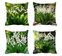 Fundas de Cojín 60 x 60 cm, Juego de 4 Cundas para Cojines Decorativas de Exterior Impermeable Lino, Cojines de Sofá, Cushion Covers con Cremallera Transpirable Suave, para Dormitorio,Verde Flor F0P45