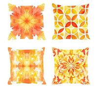 Fundas de Cojín 60 x 60 cm, Juego de 4 Cundas para Cojines Decorativas de Exterior Impermeable Lino, Cojines de Sofá, Cushion Covers con Cremallera Transpirable Suave,Amarillo Flores 2 F0P-27