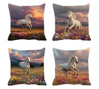 Fundas de Cojín 60 x 60 cm, Juego de 4 Cundas para Cojines Decorativas de Exterior Impermeable Lino, Cojines de Sofá, Cushion Covers con Cremallera Transpirable Suave, Dormitorio,Blanco Caballo F0P111