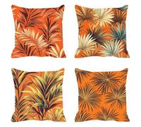 Fundas de Cojín 60 x 60 cm, Juego de 4 Cundas para Cojines Decorativas de Exterior Impermeable Lino, Cojines de Sofá, Cushion Covers con Cremallera Transpirable Suave,Hojas Naranja Quemada F0P-517