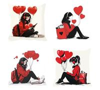 Fundas de Cojín 60 x 60 cm, Juego de 4 Cundas para Cojines Decorativas de Exterior Impermeable Lino, Cojines de Sofá, Cushion Covers con Cremallera Transpirable Suave, Dormitorio,Amor Mujer F0P-153