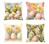 Fundas de Cojín 60 x 60 cm, Juego de 4 Cundas para Cojines Decorativas de Exterior Impermeable Lino, Cojines de Sofá, Cushion Covers con Cremallera Transpirable Suave,Flores Amarillo 1 F0P-22