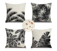 Fundas de Cojín 60x60 cm Juego de 4 Fundas cojines negro Funda Cojin Exterior Blanco Cojines para Sofa de Lino Impermeables Cojines Cama Decorativos para Jardín Exterior Decoración de Hogar Regalos