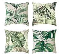 Fundas de Cojín 60x60 cm Juego de 4 Fundas cojines verde Funda Cojin Exterior hoja Cojines para Sofa de Lino Cojines Cama Decorativos para Sofá Salón Oficina Coche Exterior Decoración de Hogar Regalos