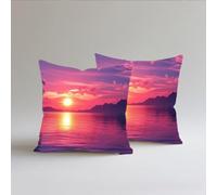 Fundas de Cojín 60x60cm, Juego de 2 Cundas para Cojines Decorativas de Terciopelo, Cojines de Sofá, Cushion Covers con Cremallera Oculta para Dormitorio, Oficina,Sofá Exterior Atardecer Lagos S0A-91