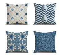 Fundas de Cojín 65x65 cm Juego de 4 Fundas cojines Azul marino Funda Cojin Exterior moderno Cojines para Sofa de Lino Cojines Cama Decorativos para Sofá Salón Oficina Coche Decoración de Hogar Regalos