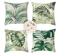 Fundas de Cojín 80x80 cm Juego de 4 Fundas cojines verde Funda Cojin Exterior hoja Cojines para Sofa de Lino Impermeables Cojines Cama Decorativos para Jardín Exterior Decoración de Hogar Regalos