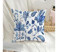 Fundas De Cojín Acuarela Aislada Azul Naturaleza Patrón Color Rtro Azulejo Flores Texturas Textil Throw Pillow Case Decorativa Fundas De Almohada Lavable Almohada Caso para Salón 45X45CM