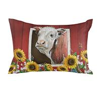 Fundas De Cojín American Farm Cow with Sunflower On Vintage Wooden Barn Funda Cojines Lavable Fundas De Almohada Colorida Throw Pillow Case para Habitación Dormitorio Sillas 40X60CM