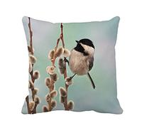 Fundas De Cojín April Black Capped Chickadee Parus Atricapillus On Pussy Willow Throw Pillow Case Decorativa Funda Cojines Elegantes Almohada Caso para Oficina Sofa Dormitorio 45X45CM