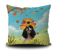 Fundas De Cojín Cocker Dog In Sunflower Hat Maple Leaves Spring Summer Flowers Throw Pillow Case Lavable Funda Cojines Decorativa Almohada Caso para Salón Oficina Sofa 45X45CM