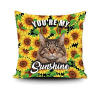 Fundas De Cojín Cute Cats Maine Coon Sunflowers Spring Summer Flower You Are My Sunshine Almohada Caso Decorativa Throw Pillow Case Lavable Fundas De Almohada para Sofa Oficina 45X45CM