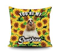 Fundas De Cojín Cute Dog American Cocker Spaniel Sunflowers Spring Summer Flower You Are My Sunshine Fundas De Almohada Moderna Almohada Caso Lavable Throw Pillow Case para Oficina Sofa 45X45CM