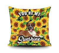 Fundas De Cojín Cute Dog Boxer Sunflowers Spring Summer Flower You Are My Sunshine Fundas De Almohada Moderna Throw Pillow Case Lavable Almohada Caso para Oficina Salón Sofa 45X45CM