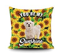 Fundas De Cojín Cute Dog Cute Maltese Poodle Sunflowers Spring Summer Flower You Are My Sunshine Throw Pillow Case Moderna Funda Cojines Elegantes Almohada Caso para Salón Oficina 45X45CM
