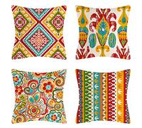 Fundas de cojín de 45 x 45 cm, diseño Bohemio geométrico, Juego de 4 Fundas de Almohada de Lino de algodón, Colorido, Vintage, étnico, Estilo Decorativo, Funda de Almohada para sofá, Cama, sillas,