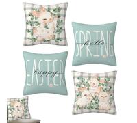 Fundas de cojín de Pascua, 4 unidades, lavables con cremallera invisible, fundas de cojín de Pascua con diseño de conejos como decoración para Pascua, para salón, dormitorio, apartamento, sofá, cama