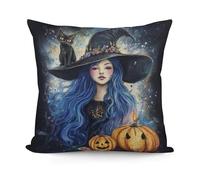 Fundas de cojín Decorativas de Moda para sofá, Fundas Suaves con Estampado de Calabaza, Gato Negro, Bruja mágica y Pintura de Halloween para Todas Las Estaciones.