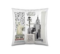 Fundas de Cojín Estampadas Decorativas - Algodón Natural, 50x50 cm, Cierre con Cremallera, Decoración del Hogar, Sofá, Sillas, Dormitorio - Certificado OEKOTEX (New York Travel)