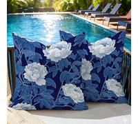 Fundas de Cojín Exterior Impermeable 80x80 Marina de guerra Flor Juego de 2, Fundas Cojines Decorativos con Cremallera Invisible e Impresión a Doble Cara, para Jardín Balcón Terraza Sofá, #247l