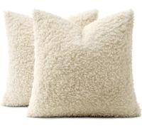 Fundas de Cojín Felpa Teddy Juego de 2, Fundas Almohada 30x50 45x45 Protector Cojines 55x55 Suaves y Peluditas con Cremallera, for Sofá, Cama, Decoración Hogar y Coche(Beige,50x50cm (Set of 2))