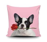 Fundas De Cojín Lovely French Bulldog Dog Flowers Pink Love Funda Cojines Decorativa Fundas De Almohada Elegantes Almohada Caso para Sofa Salón Dormitorio 45X45CM