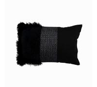 Fundas de cojín lumbar negras de 30x50 cm, imitación piel y ante, patchwork texturizado, estampado abstracto,