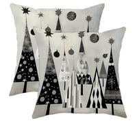 Fundas de cojín monocromáticas con diseño de árboles de Navidad, color blanco y negro, decoración de vacaciones de invierno para el hogar, sofá, sala de estar, fundas decorativas suaves de 16 x 16