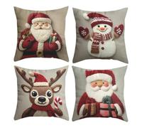 Fundas de cojín navideñas de 4 piezas de 45 x 45 cm, fundas de cojín | Fundas de almohada decorativas de Navidad para sofá, cama, sala de estar, dormitorio, hogar, cabaña, casa de campo