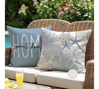 Fundas de Cojín para Exterior Impermeables 40x40 cm Azul Caparazón Estrella de Mar Marítima Decorativas Sofá Funda para Jardín Veraniegos Fundas Cojín para Patio Banco Sala de Estar Juego de 2